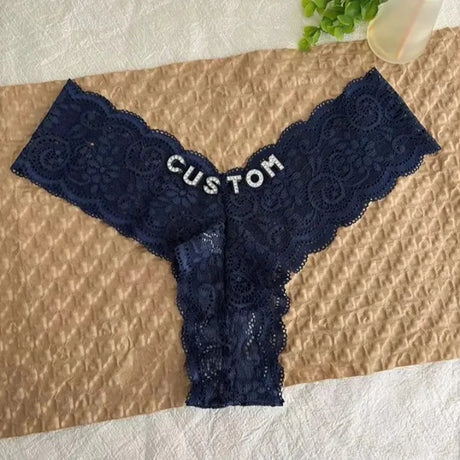 Personalized Text Custom Thong Customization Name Crystal Letters Panties Sexy Lace Underpants for Woman Wife Girlfriend Gift