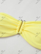 Butter Yellow 3 Piece Bikini Drawstring Ruffle Swimsuit U Neck Bathing Suit with Mini Skirt Cover Up Beach Vacation Outfit K246