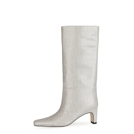 2024 NEW Fashion High Tube Knee High Boots 10cm/6.5cm Thick Heel 21 Colors Women Short Plush Boots Size 45 Winter Leather Shoes