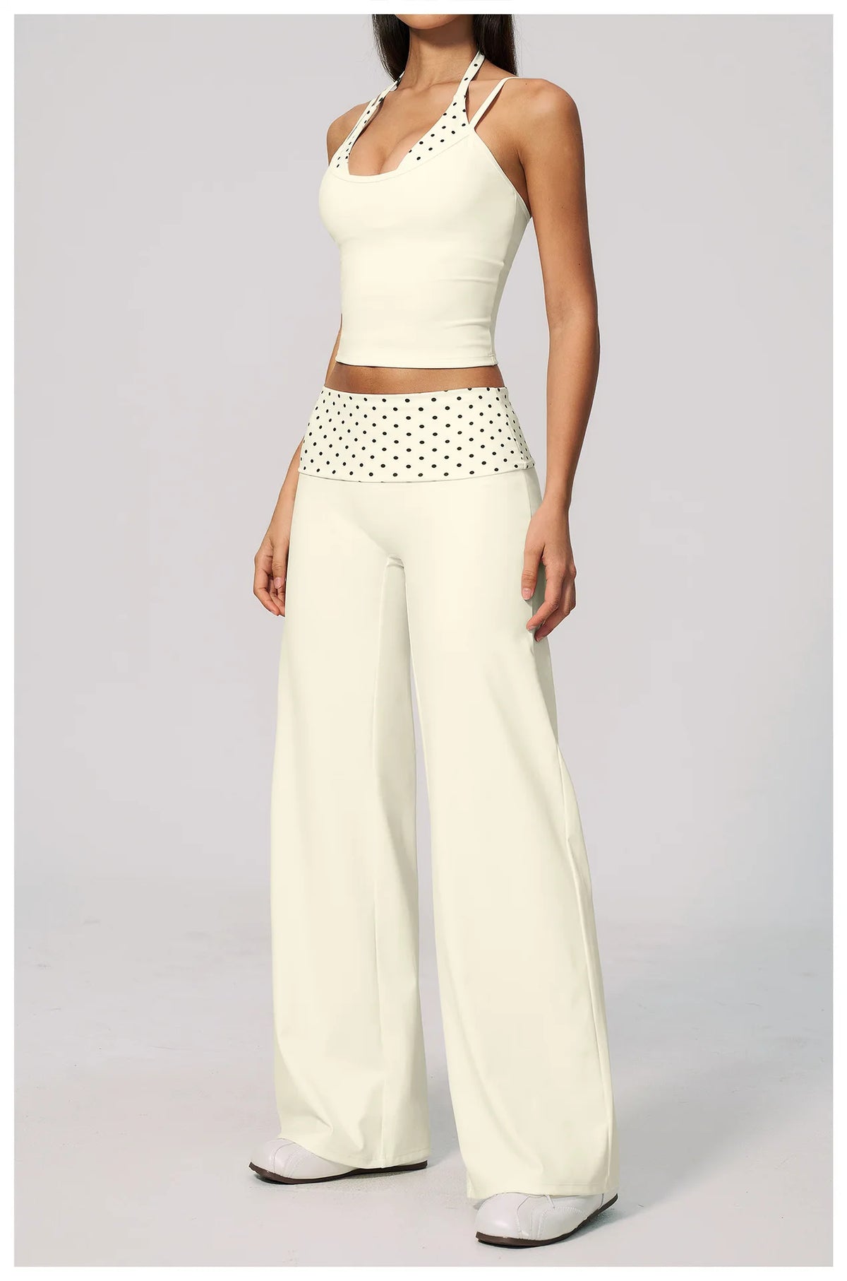 Fashion Polka Dot And Striped Wide Leg Pants For Women Fold Over Waist  Bell-bottoms Flare Yoga Pants Push Up Workout Leggings