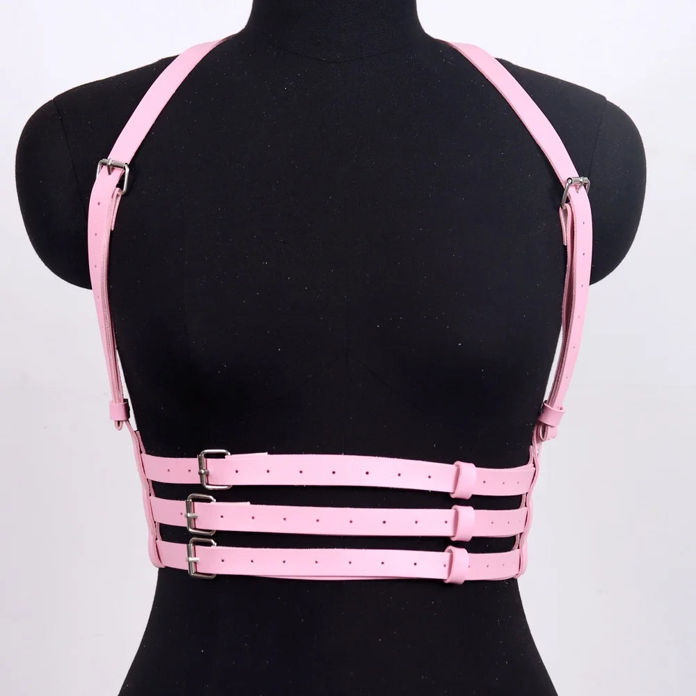 Women's Edgy Pink Faux Leather Harness Belt - Metal O-Ring Decor - Minimalist Fashion Waist Accessory for Stylish Outfits
