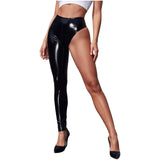 Womens Patent Leather Single-leg Pants Clubwear Glossy High Waist Leggings Tights Trousers for Rave Nightclub Party Pole Dance