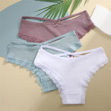 2PCS Cotton Panties for Women Sexy Lace Brazilian Briefs Female Low-Waist Cross Webbing Underpants Stretch Breathable Intimates