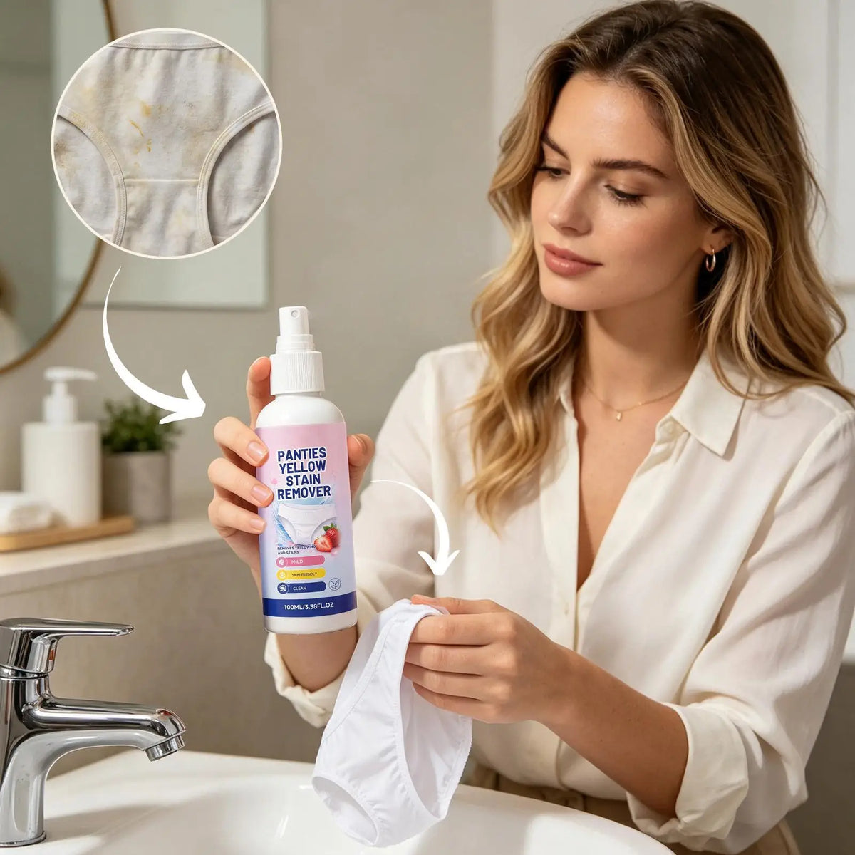 Underwear Stain Remover Spray 100ml Blood Secretion Yellow Spot Cleaner Gentle Skin Safe No Scrub Laundry Detergent for Lingerie