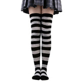 Thigh High Stockings Womens Striped Ladies Girls Black White Pink Long Over Above Knee Socks Femboy Cosplay Lolita Harajuku Y2k
