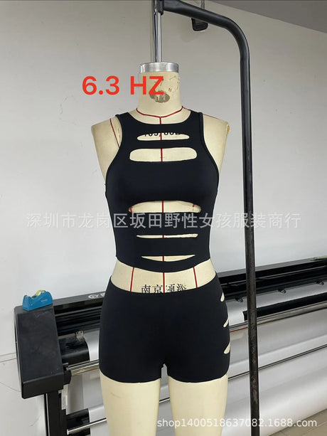 Shorts Set Hollow Out Set Sexy Style with Sleeveless Short Sleeve Summer Streetwear No Iron Finish Sexy Baddie Women Shorts