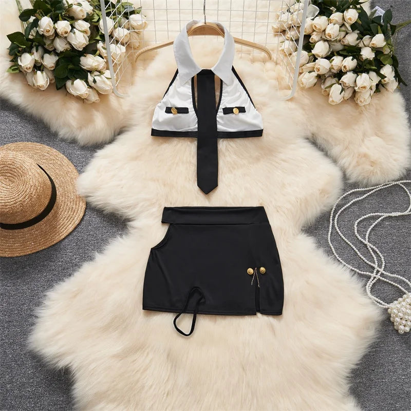 Women Sets Ruffled Apron Shorts Headband Maid Cosplay Costume Rabbit Officer Party Park Performance Sexy Suits Hotsweet Clothes