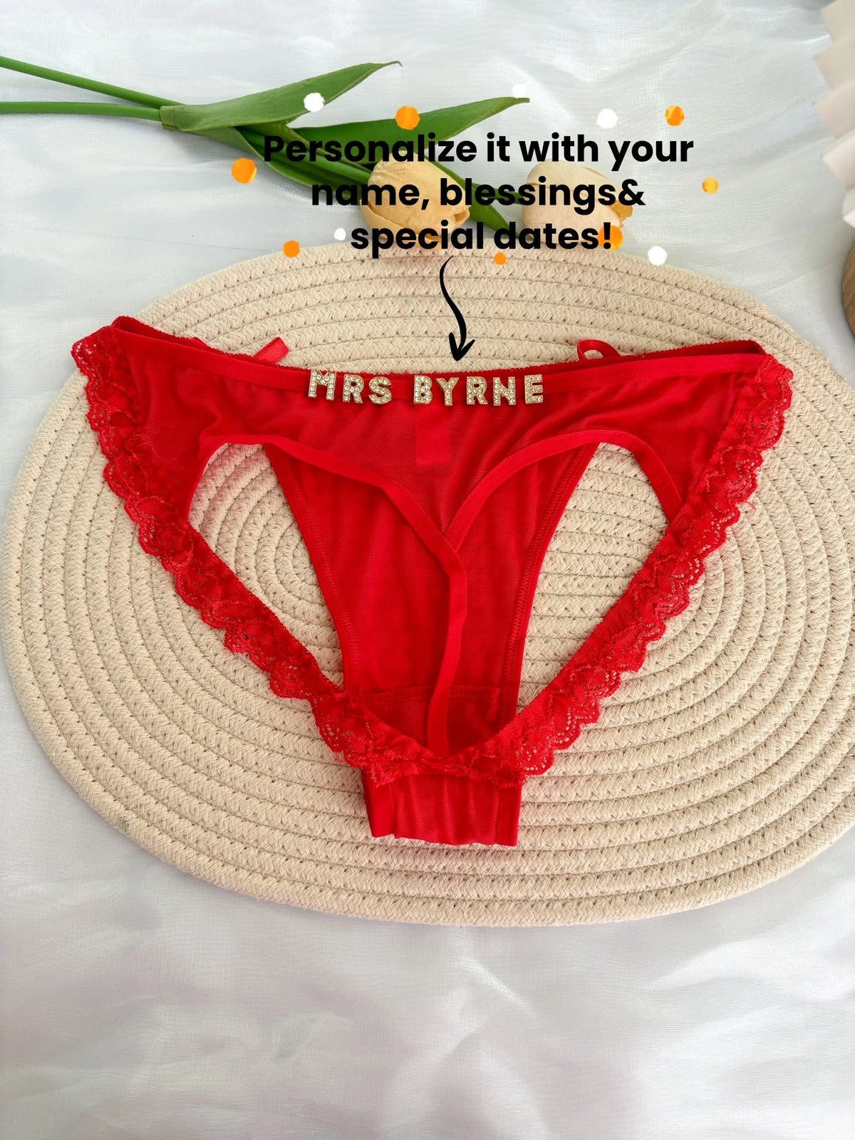Custom Rhinestone Letter Name Underpants Sexy Mesh Panties Low Rise Hollow Hip Briefs Personalized Gift Wife Lover Anniversary