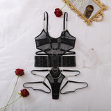 Edgy Cutout Sheer Mesh Lingerie  Statement-Making Bondage Belt Bodysuit Set Adult Shapewear Collection  LG-0068