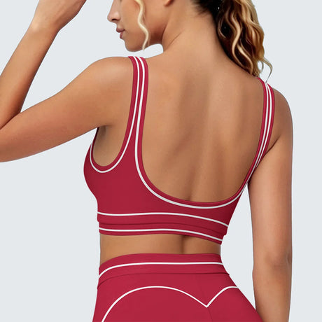 Women's Yoga Bra Vest Fitness Tank Running Workout Gym Top Push Up Padded Soft Slim Contrast Piping Racerback Sports Underwear