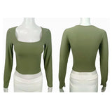 Long Sleeve T-shirt Slim Tops Sexy Woman Clothing Square-Cut Collar Close-fitting Tee Shirt Street Wear Fall 2025 New 2523