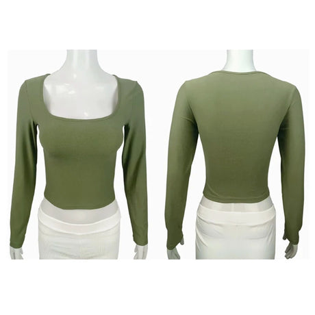 Long Sleeve T-shirt Slim Tops Sexy Woman Clothing Square-Cut Collar Close-fitting Tee Shirt Street Wear Fall 2025 New 2523