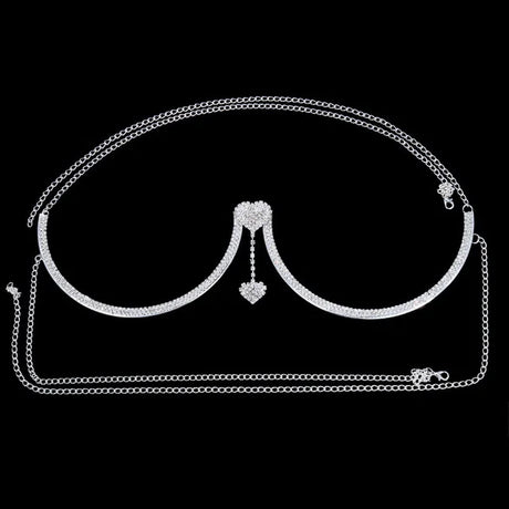Stonefans Heart Rhinestone Chest Bracket Body Jewelry Bra Chain For Women Chain Top Bikini Halter Bra New Banquet Breast Support