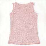 Women‘s Summer Fashion Deep V Neck Sequined Tank Top Stylish Sleeveless Polyester Top Sparkly Club Party Vest Blouses