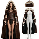 Women New Viking Barbarian Cape Goddess Warrior Plush Cape Retro Plush-Trimmed Hooded Cloak Set Medieval Retro Halloween Costume