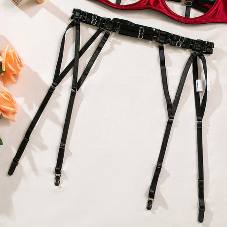 Sexy Lingerie Set for Women Hollow Out Open‑cup Underwire Bra Garter Belt Multi‑piece Bondage Lingerie Kit