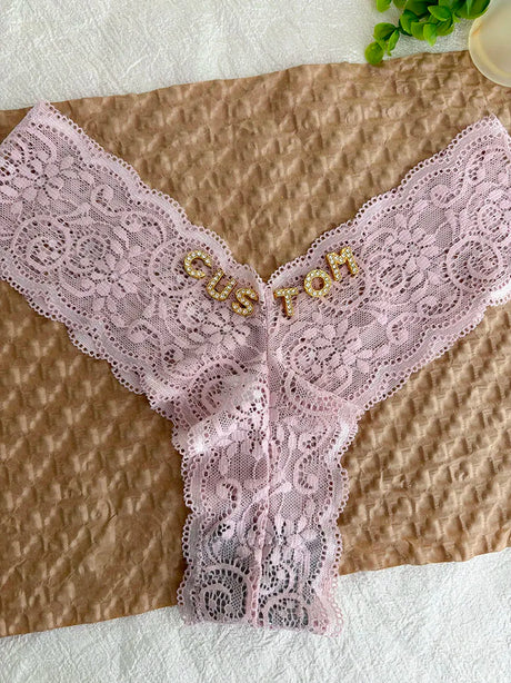 Personalized Text Custom Thong Customization Name Crystal Letters Panties Sexy Lace Underpants for Woman Wife Girlfriend Gift