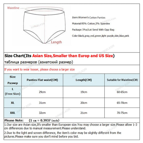 7Pcs Panties for Women Cotton Underwear Plus Size Sexy Briefs Girls Breathable Soft Lingerie Female Cute Solid Color Underpants