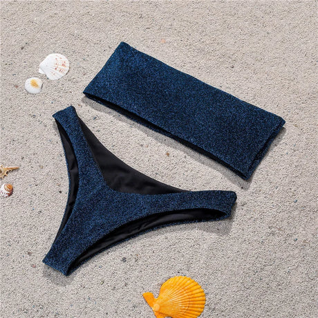 Shiny Bikini Bandeau Swimsuit Tinsel Swimwear Y2K Trend Women Strapless Micro Bathing Suit Brazilian Beach Outfit Bikinis Tangas