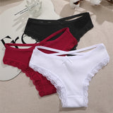 2PCS Cotton Panties for Women Sexy Lace Brazilian Briefs Female Low-Waist Cross Webbing Underpants Stretch Breathable Intimates