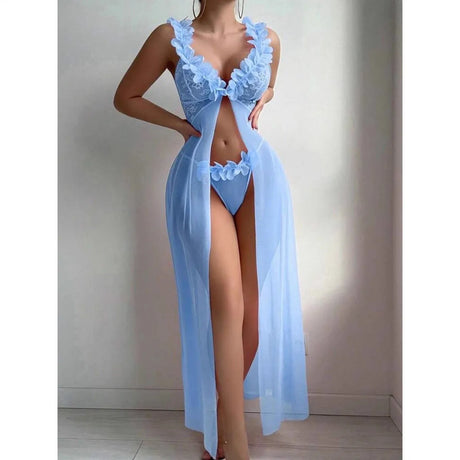 New Sexy Women Nightgowns Floral Sleepwear Summer Slip Night Dress Deep-V Lace Sleep Dress Mesh See Through Baby Doll Nightie