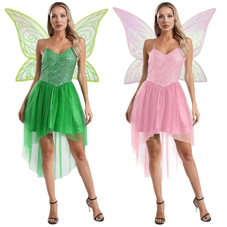 Women Playful Fairy Elf Wing Dress Cosplay Costume Christmas Halloween Fancy Dress for Festival Themed Party Role‑Playing Scene