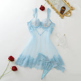 MUZISKAT French Pure Desire Mesh Splicing Lace Hollow Perspective Plastic Slimming Strap Fun Sleeping Skirt thong