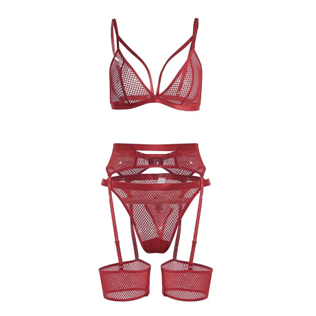 Underwire Lace Garter Lingerie Set Three Piece Womens' Erotic Underwear Sets Ladies Nightwear Intimates 3pc Lingerie Outfits