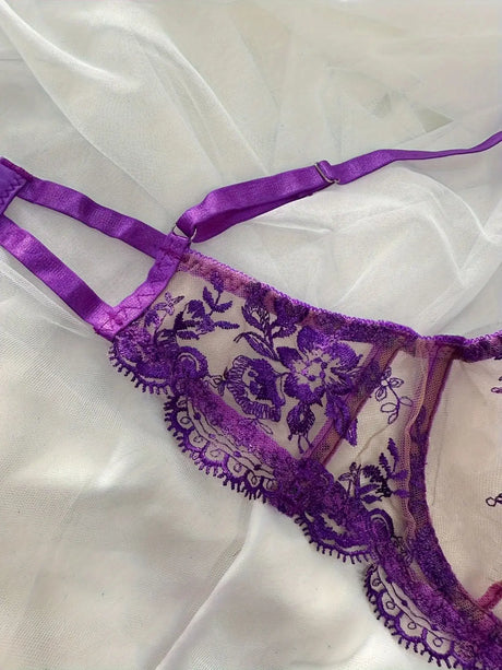 Sexy Custom Thong Name Embroidery Lingerie Set Customized Women Name Thong Sheer Bra + Brief Underwear Set Personalized Gift