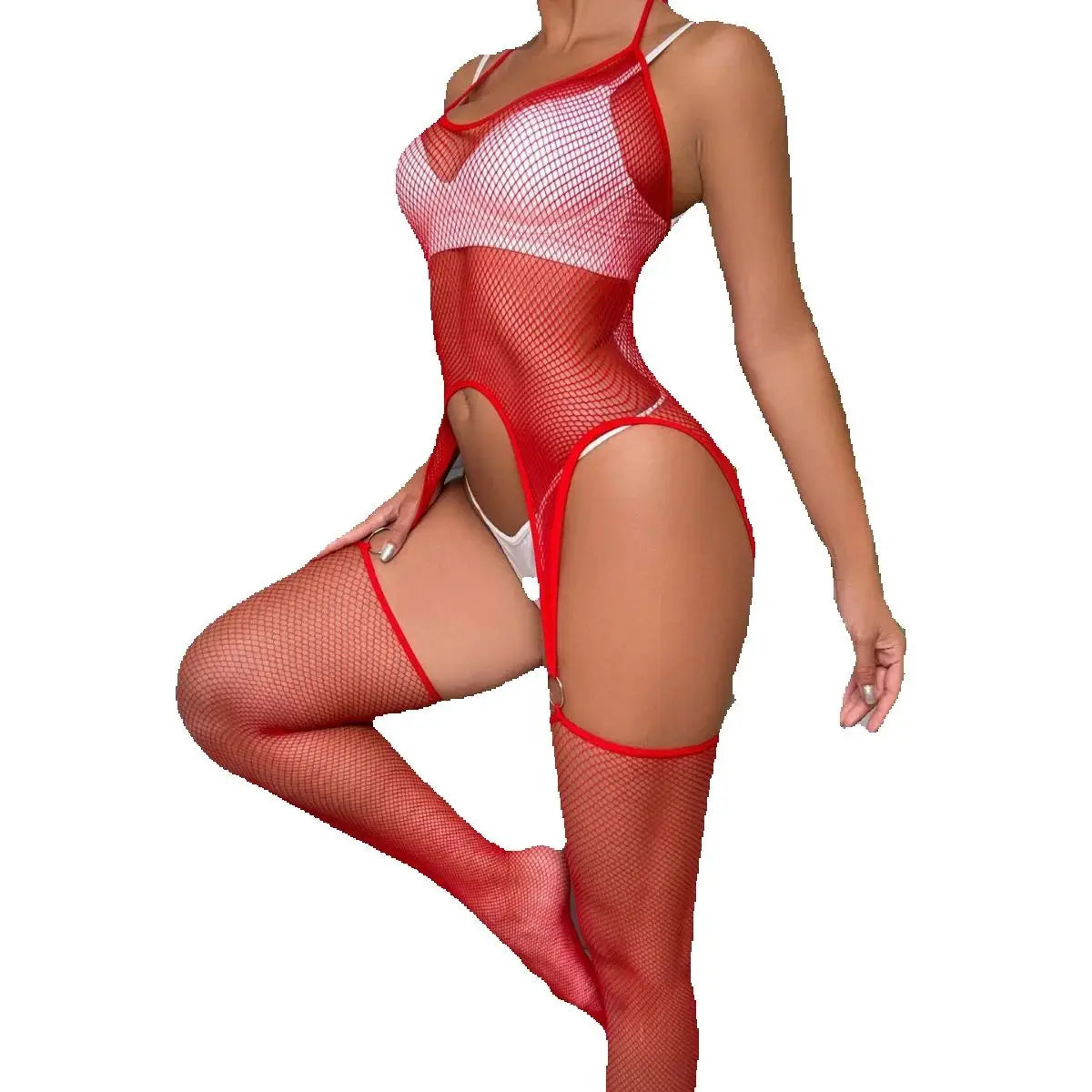 Sexy Lingerie Bodysuit Mesh Hollow Out Bodysuit Women's Underwear Erotic Open Crotch Stretch Temptation Intimate BodySockings
