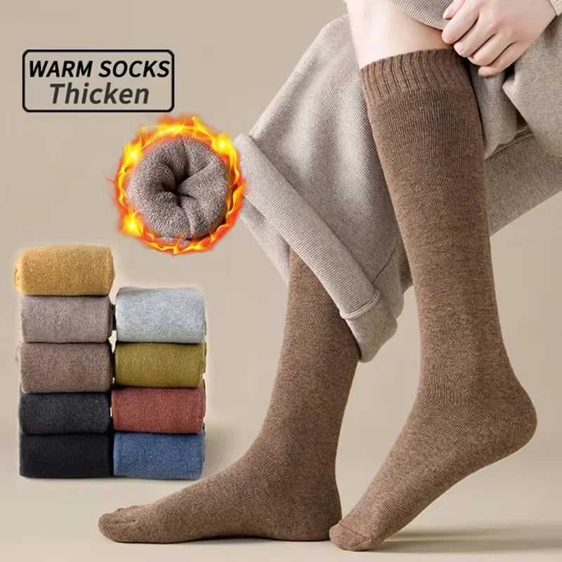 Socks women's Winter Warm Long Stockings Thick Thermal Cotton Terry Solid Harajuku Breathable Thicken Casual Knee High Socks