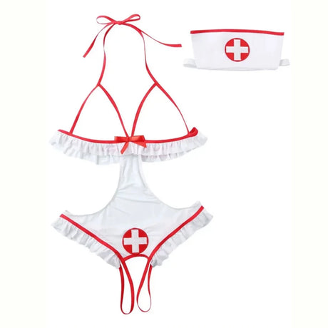 Nurse-Style Cosplay Lingerie Set, Maid-Style Hollow-Out Design Lingerie, Available in White and Black