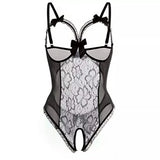 Women's Sexy Patchwork Lace Crotchless Bodysuit Deep V Neck Exotic Stripper Nighty Erotic Teddy Lingerie Underwear