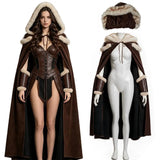 Women New Viking Barbarian Cape Goddess Warrior Plush Cape Retro Plush-Trimmed Hooded Cloak Set Medieval Retro Halloween Costume