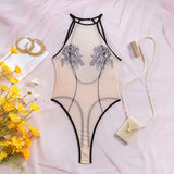 Toucheart Erotic Bodysuit Women's Printed Mesh Jumpsuit Sexy Intimate Hollow See-through Backless One-piece Underwear for Women