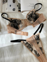 French Three-piece Suit Sexy Thin Bra Lingerie Lace Adjustment Gathered Cutout Underwire Pure Desire Bra and Panty with Garter