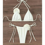 Sexy Flower Bandeau Swimwear Thong Bikini Women Lace-up Swimsuits Swimming Bathing Suit Brazilian Bikinis Set Mujer Biquini