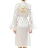 Personalized Name Date Wedding Feather Bride Robe Bridesmaid Bathrobe Nightwear Long Elegant Woman Gown Sexy Nightgown for Party