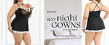Plus Size Women's Deep V-Neck Nightgown Sexy Lace Bow Doll-style Pajamas Lingerie Adult Dress XL 5XL Sexy Female Nightwear