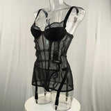 Women's Black Lace Teddy Bodysuit Underwire Corset Garter Straps Sheer Floral Embroidery Sexy Lingerie Party Fashion Outfit