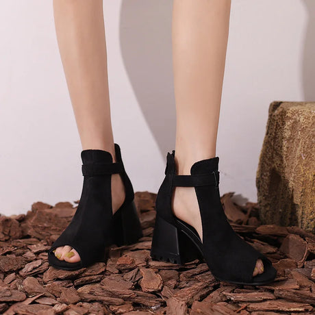 Summer Women's Fashion Peep Toe Thick Heel Sandals High-heeled Shoes for Woman Denim Leopard Print Sandalias de Mujer WSH5343