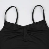 Women's Sleeveless Skinny Shirring Bodysuit Spaghetti Strap Black Solid Simple Basic Sexy Camisole for Vacation