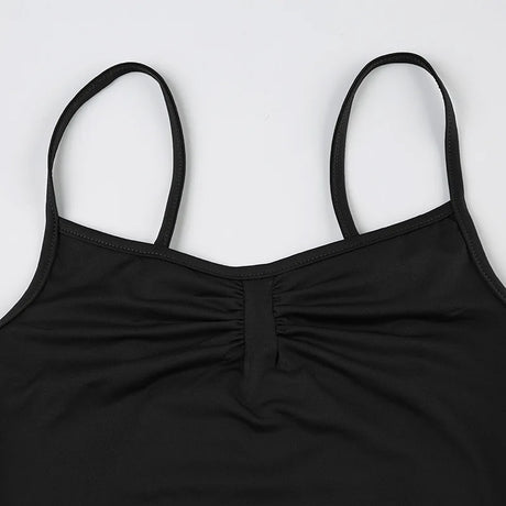 Women's Sleeveless Skinny Shirring Bodysuit Spaghetti Strap Black Solid Simple Basic Sexy Camisole for Vacation