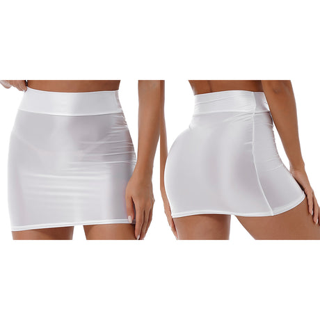 Womens Glossy Two-piece Outfit Oil Shiny Smooth High Waist Mini Skirt with Tank Top Nightclub Rave Outfit Pole Dancing Clubwear