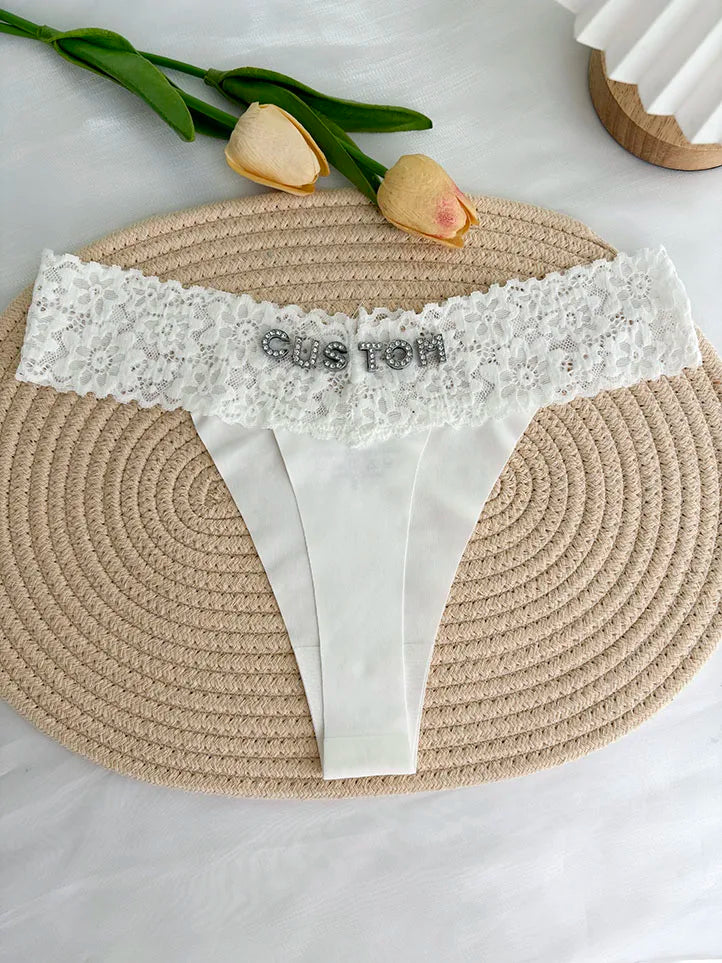 Custom Thong Crystal Letter Name G-string Women Ice Silk Panties Skin Effect Panty Seamless Knickers Girlfriend Anniversary Gift