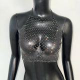 AKYZO European And American Splicing Bright Diamond Fishing Net Spicy Girl Suspender Sexy Party Vest Top