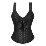 Gothic Corset Top With Straps Sexy Floral Zipper Brocade Overbust Lingerie Burlesque Body Shaper Lace Up Bustier Plus Size
