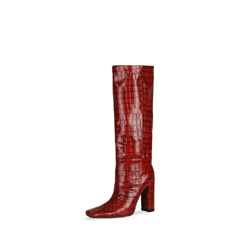 2024 NEW Fashion High Tube Knee High Boots 10cm/6.5cm Thick Heel 21 Colors Women Short Plush Boots Size 45 Winter Leather Shoes