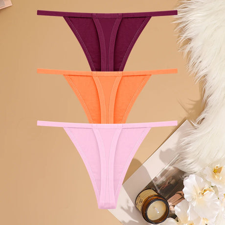 3Pcs/Set Women Sexy Cotton G-String Thin Strap Femme Thong Underwear Intimate Panties Low Waist Briefs Lingerie Cotton T-back