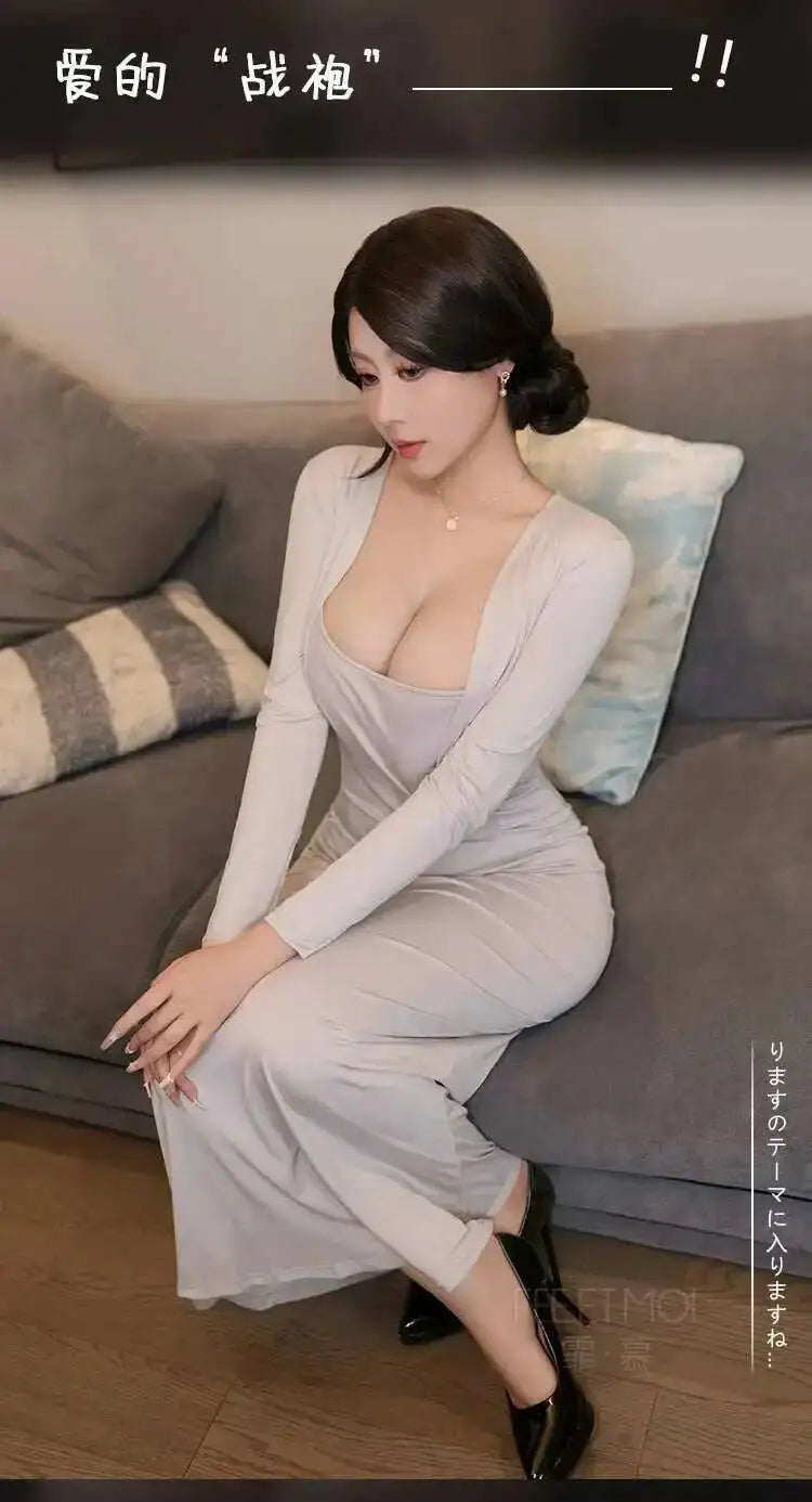 Gentle Chest Cushion Seductive Thin Sheer Seductive Revealing Chest Home Set Sexy Dress Elegant Long Dress Hot Sexy Women STF7